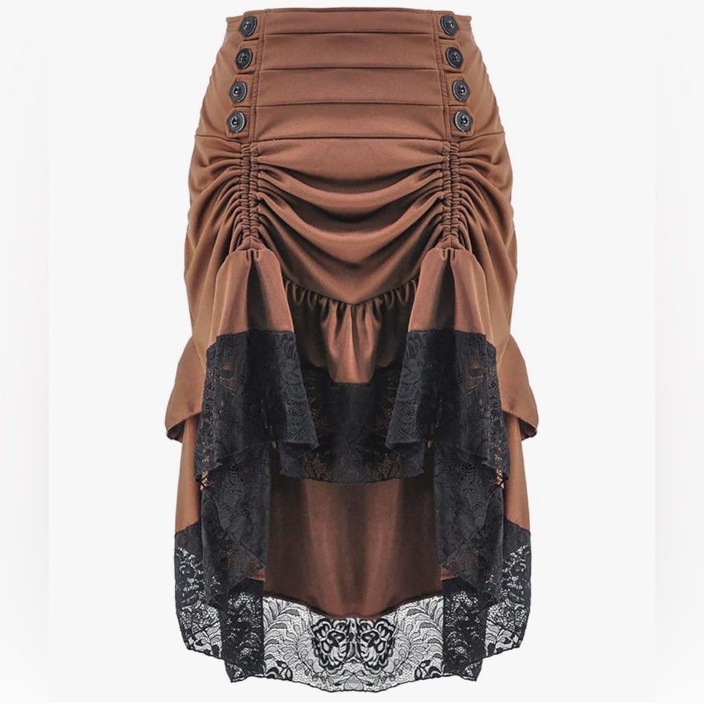 Brown Lace-Trimmed Skirt